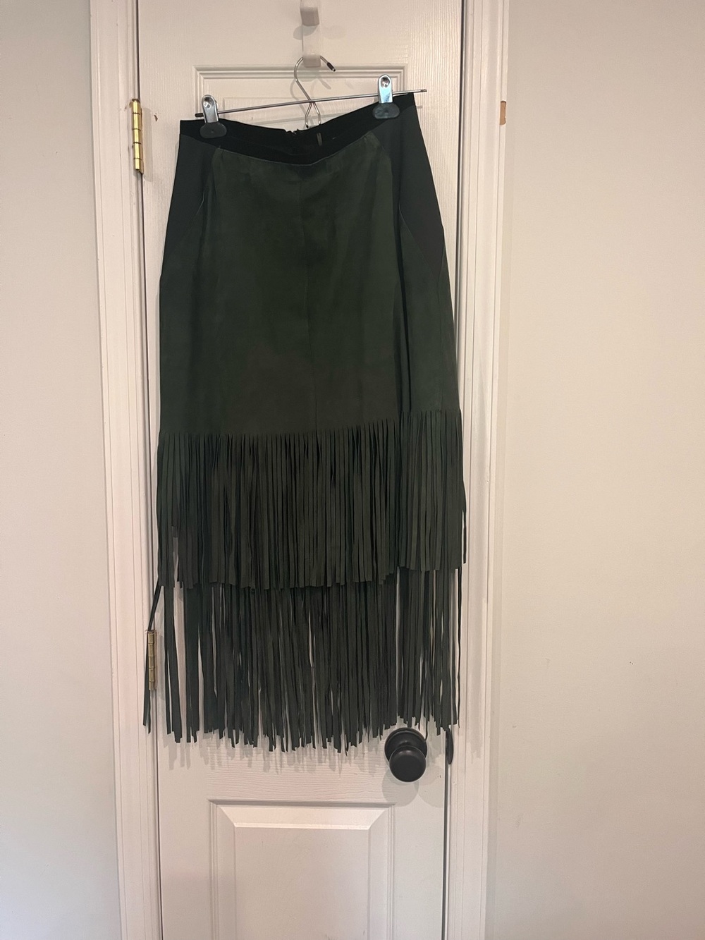 Green suede fringe skirt